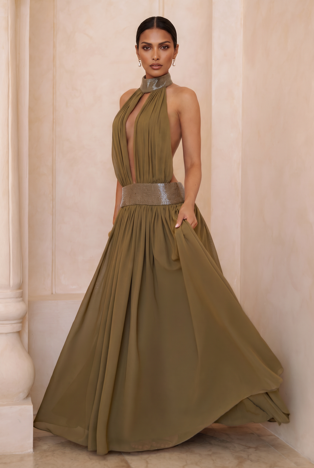 Robe Longue Rosalina - Olive Foncé