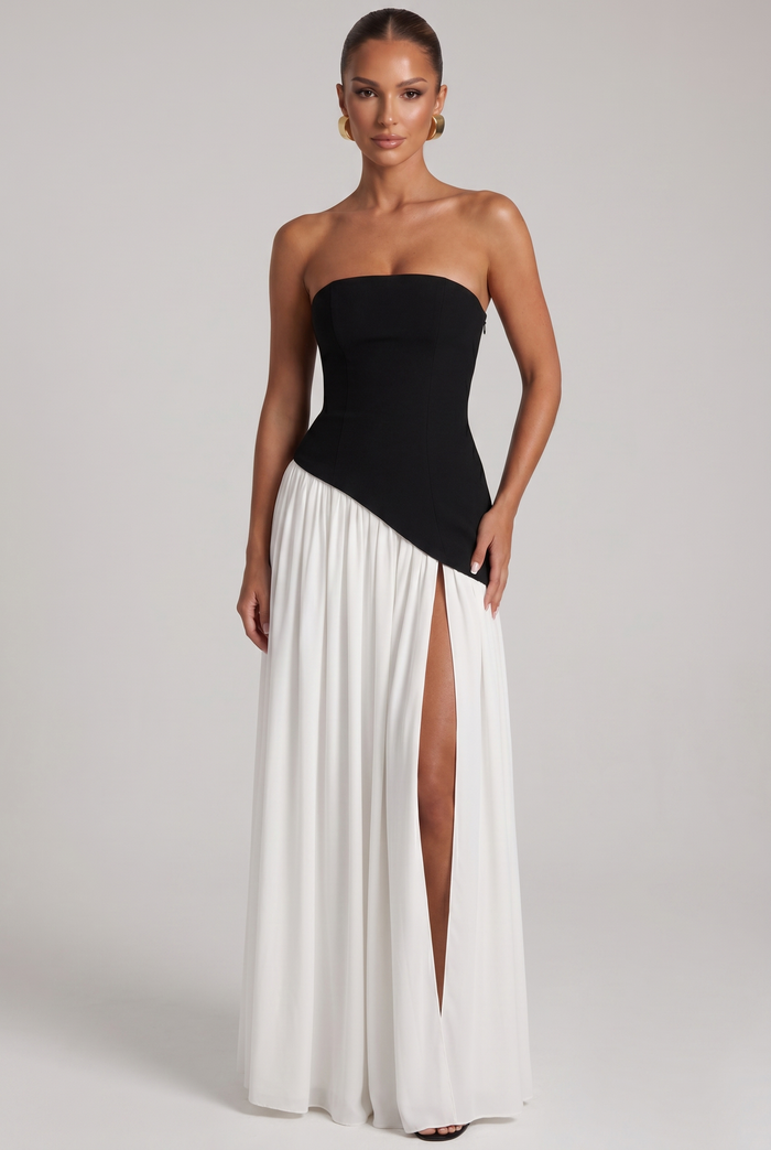 Robe Longue Maliyah - Noir/Blanc