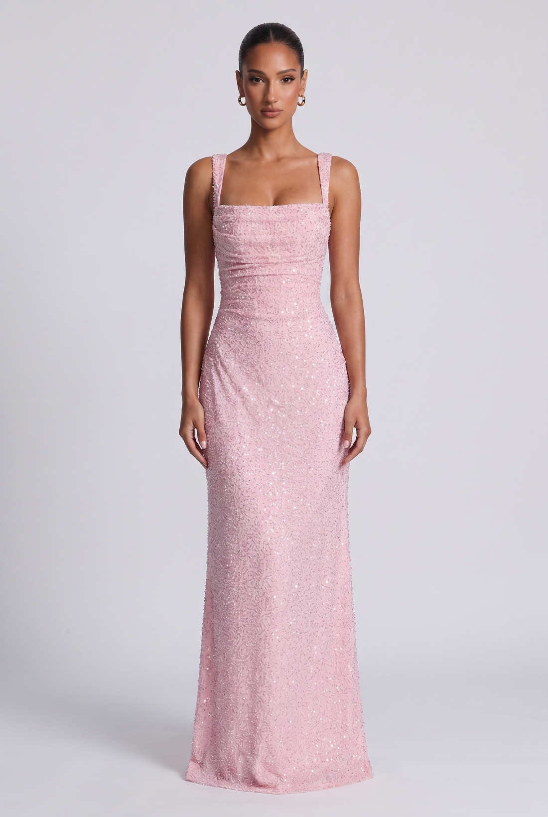 Robe Longue Calanthe - Rose Poudré Pailleté