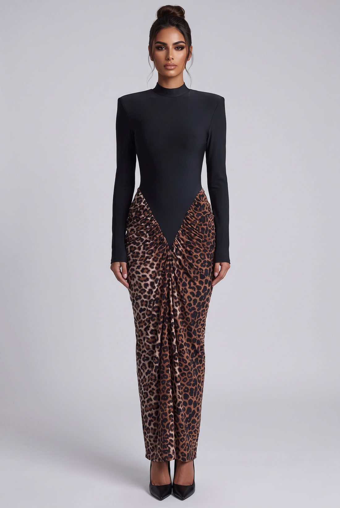 Cleo Maxi Dress - Black & Leopard