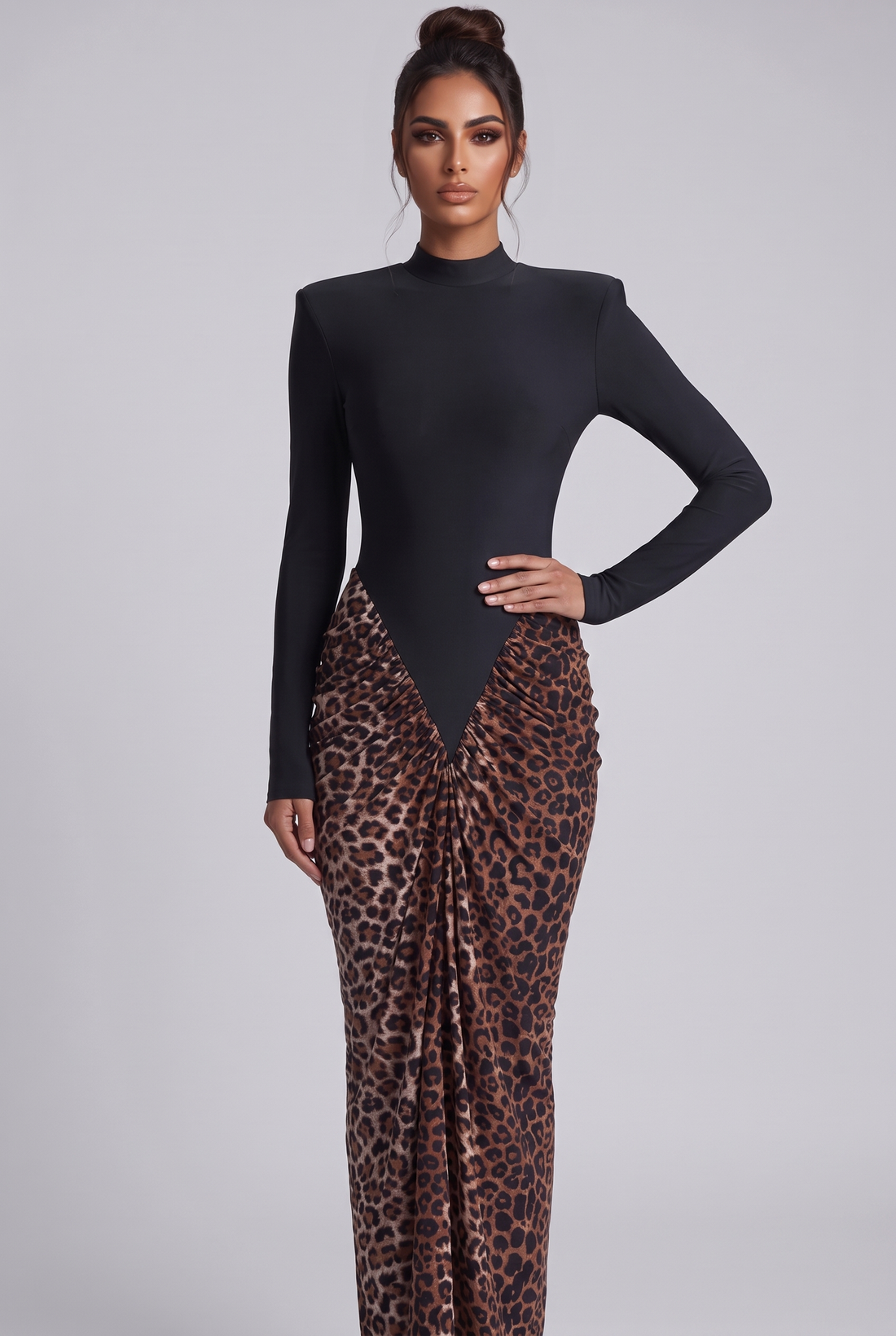 Cleo Maxi Dress - Black & Leopard