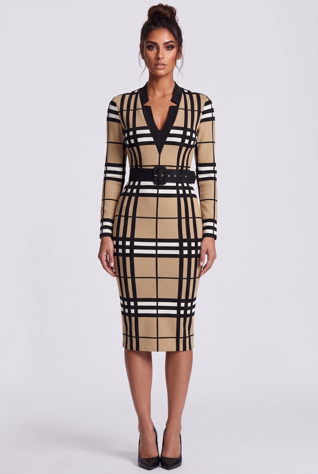Jade Midi Dress - Camel Check