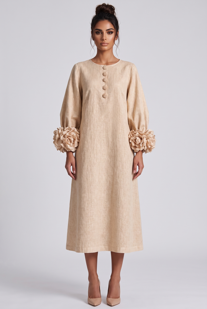 Roseline Midi Dress - Beige