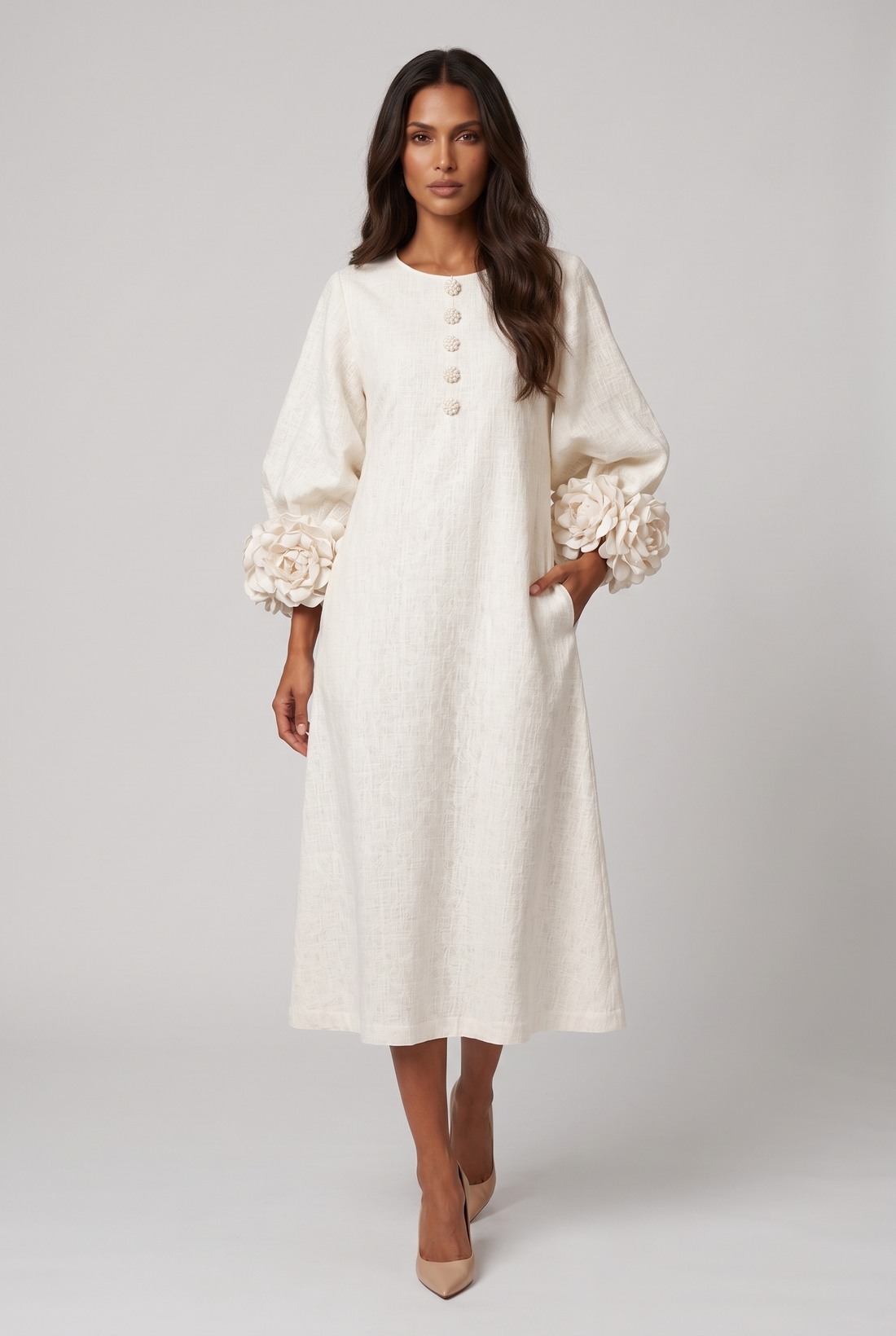 Roseline Midi Dress - White