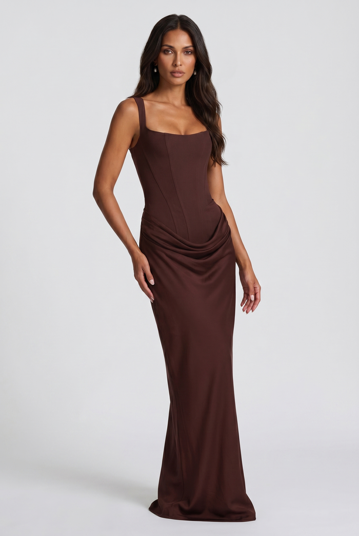 Robe Longue Cornelia - Prune Marron