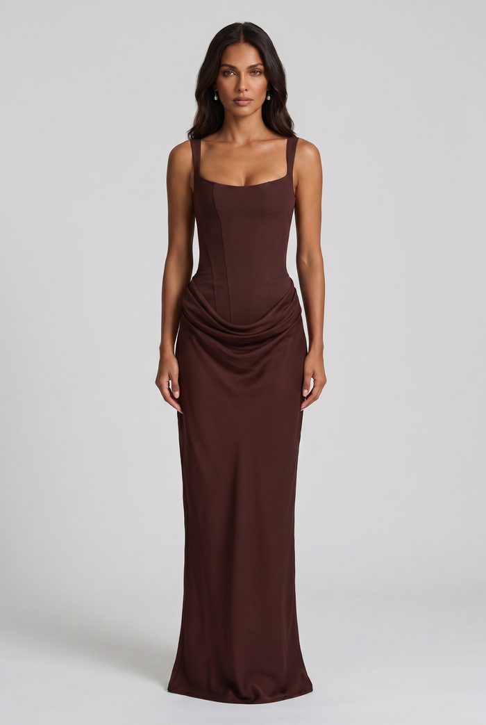 Robe Longue Cornelia - Prune Marron