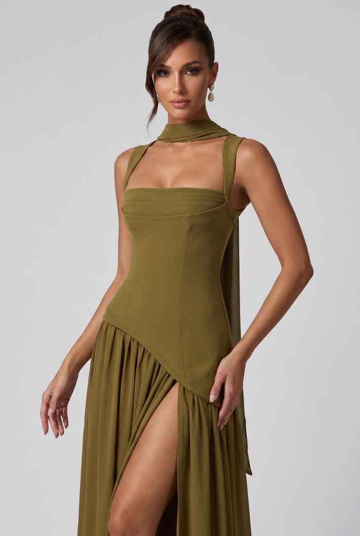 Robe Longue Tullulah - Olive Foncé