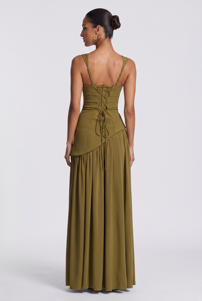 Robe Longue Tullulah - Olive Foncé