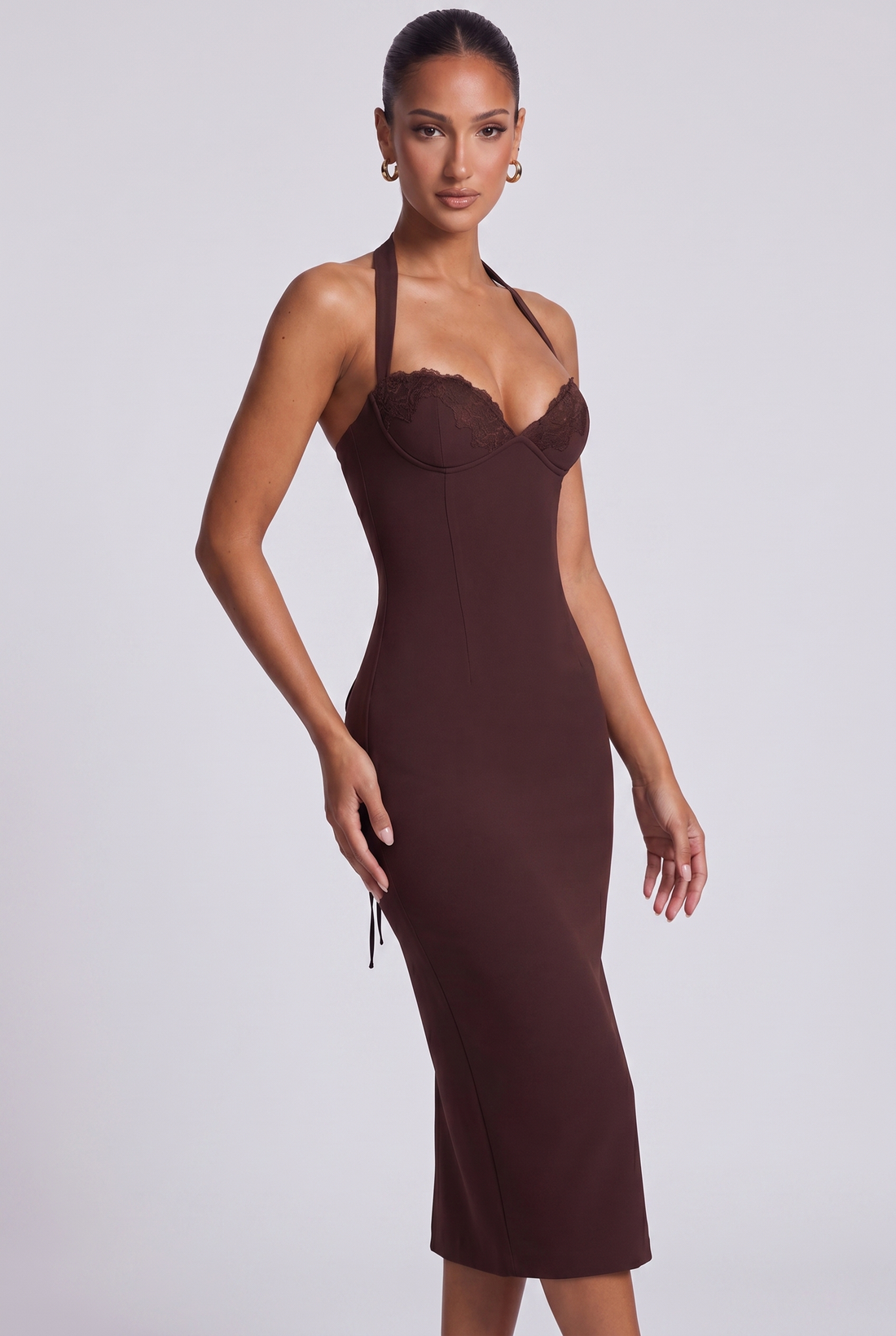Robe Mi-Longue Cassia - Prune Marron
