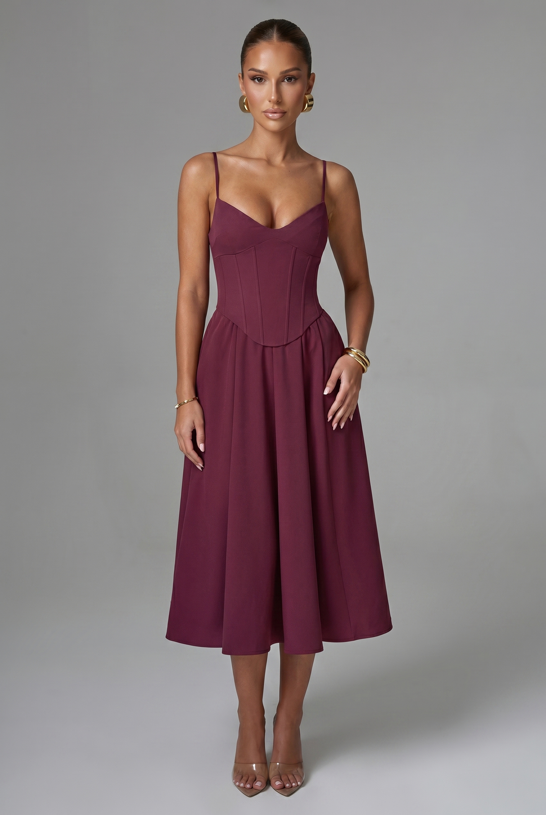 Robe Mi-Longue Mariella - Rouge Cerise
