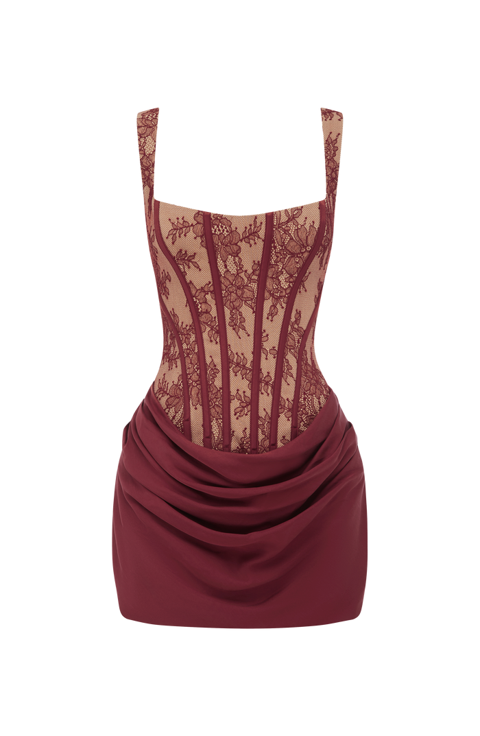Robe Courte Cornelia - Dentelle Bordeaux