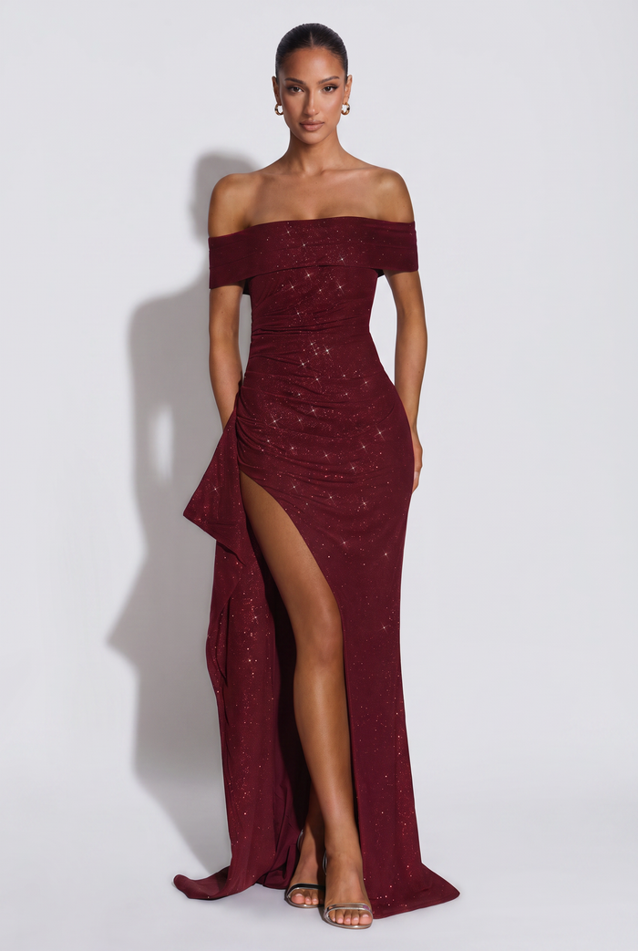 Robe Longue Joyce - Lie de Vin Pailleté