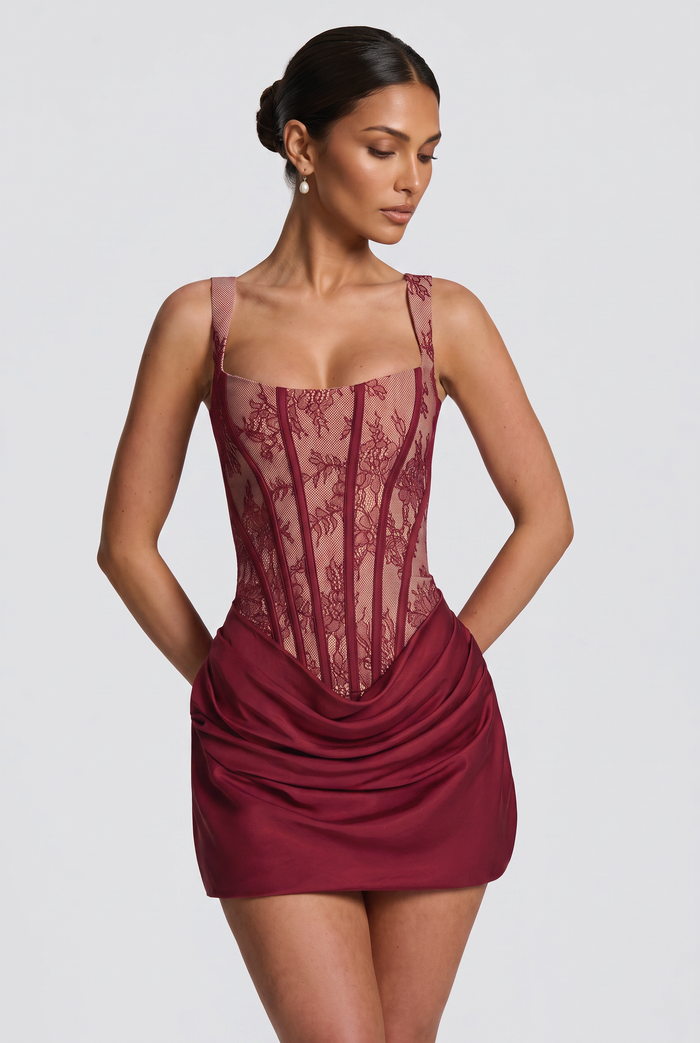 Robe Courte Cornelia - Dentelle Bordeaux
