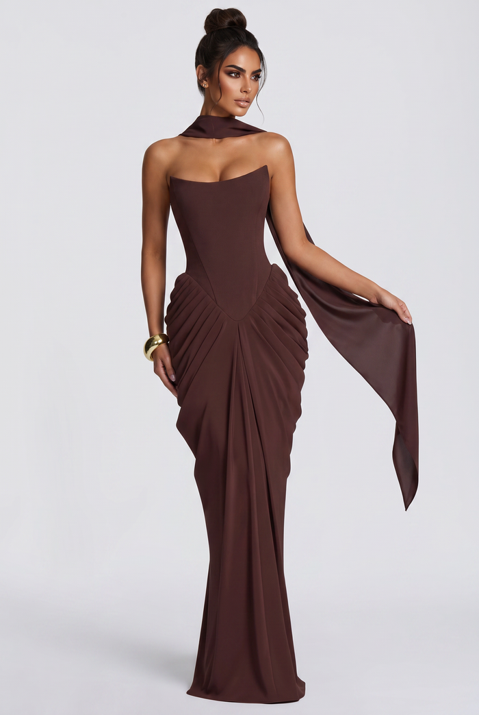 Robe Longue Noura - Prune Marron