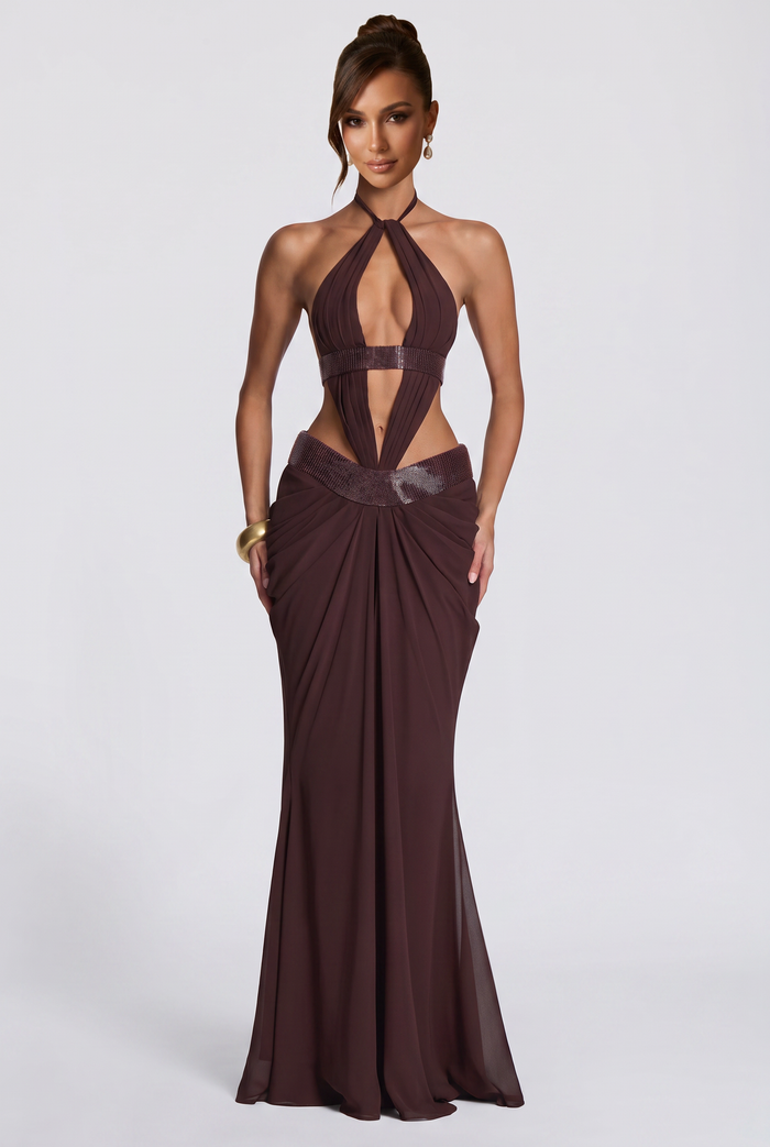 Robe Longue Sophie - Prune Marron
