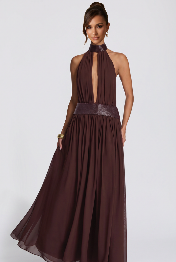 Robe Longue Rosalina - Prune Marron