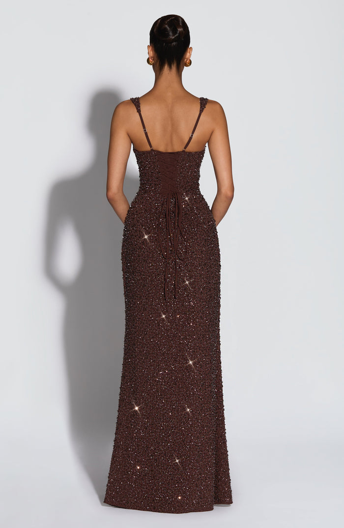 Robe Longue Calanthe - Prune Pailleté