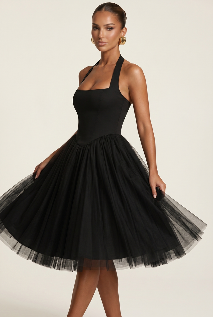 Robe Mi-Longue Cressida - Noir