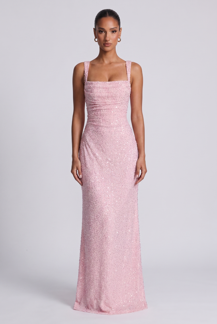 Robe Longue Calanthe - Rose Poudré Pailleté