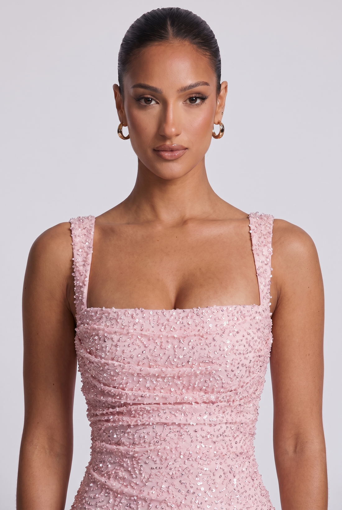 Robe Longue Calanthe - Rose Poudré Pailleté