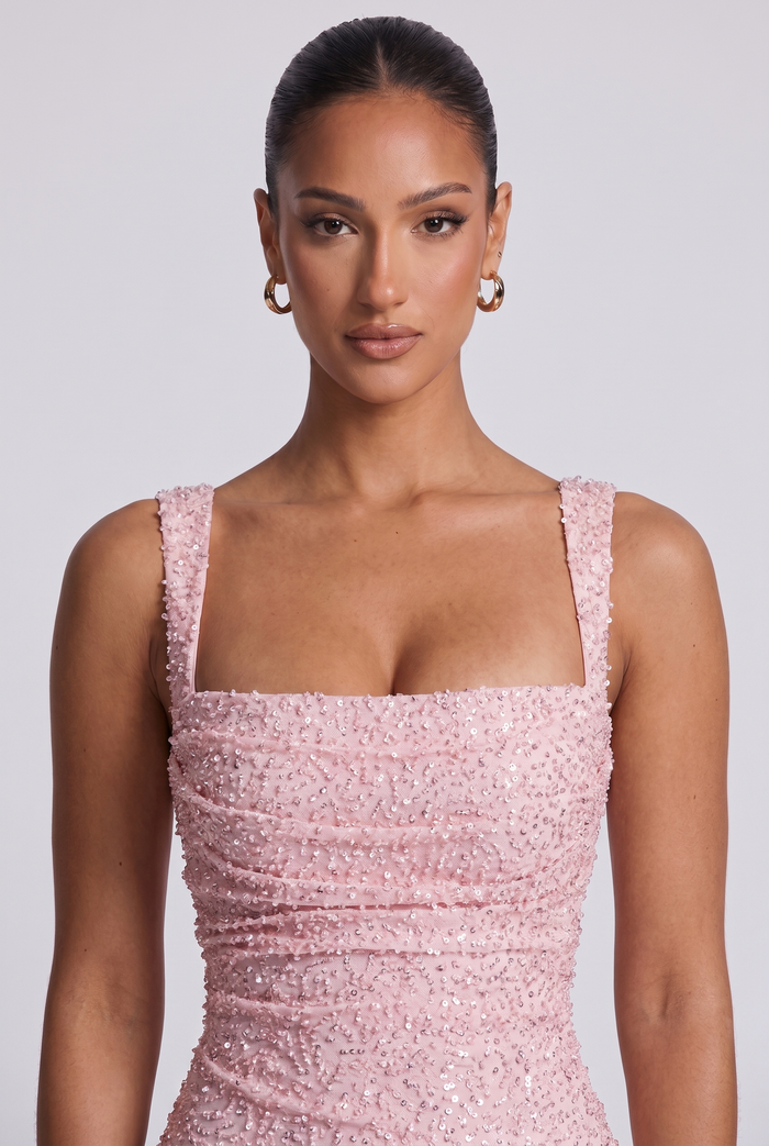 Robe Longue Calanthe - Rose Poudré Pailleté