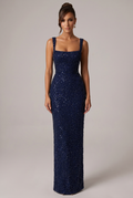 Robe Longue Calanthe - Bleu Marine Pailleté
