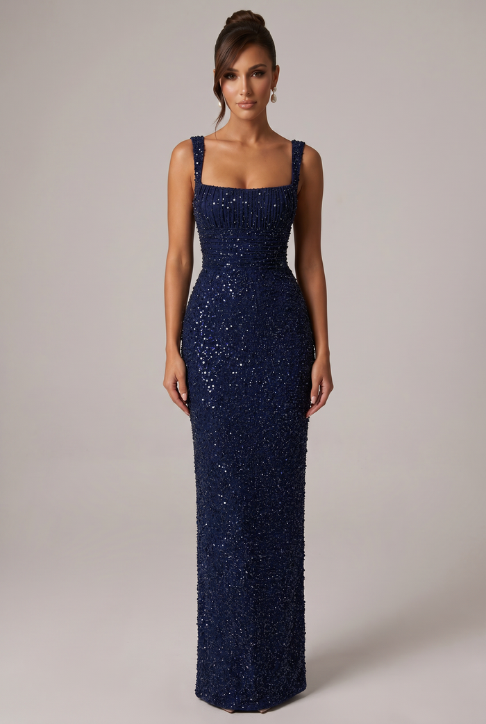 Robe Longue Calanthe - Bleu Marine Pailleté