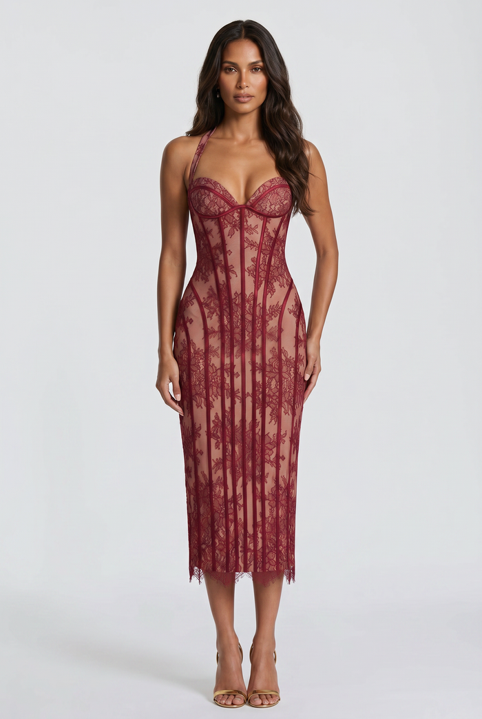 Robe Mi-Longue Rona - Bordeaux