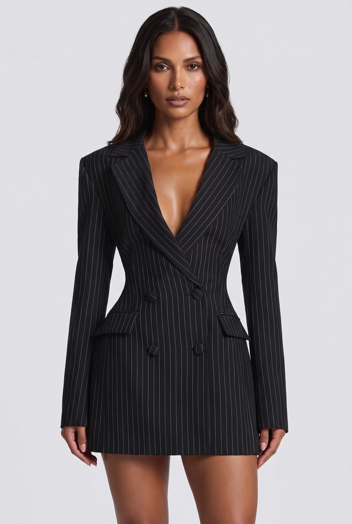 Elvira Mini Dress - Black Stripe