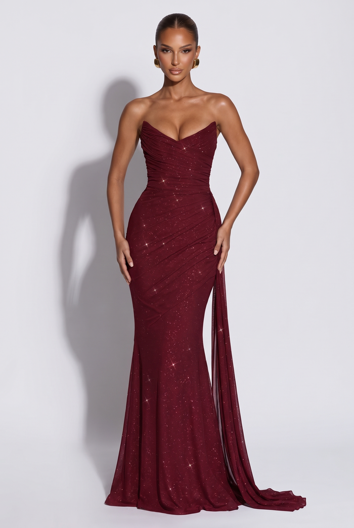 Ashika Maxi Dress - Wine Sequin