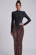 Cleo Maxi Dress - Black & Leopard