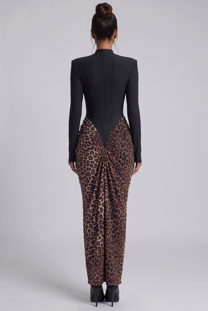 Cleo Maxi Dress - Black & Leopard