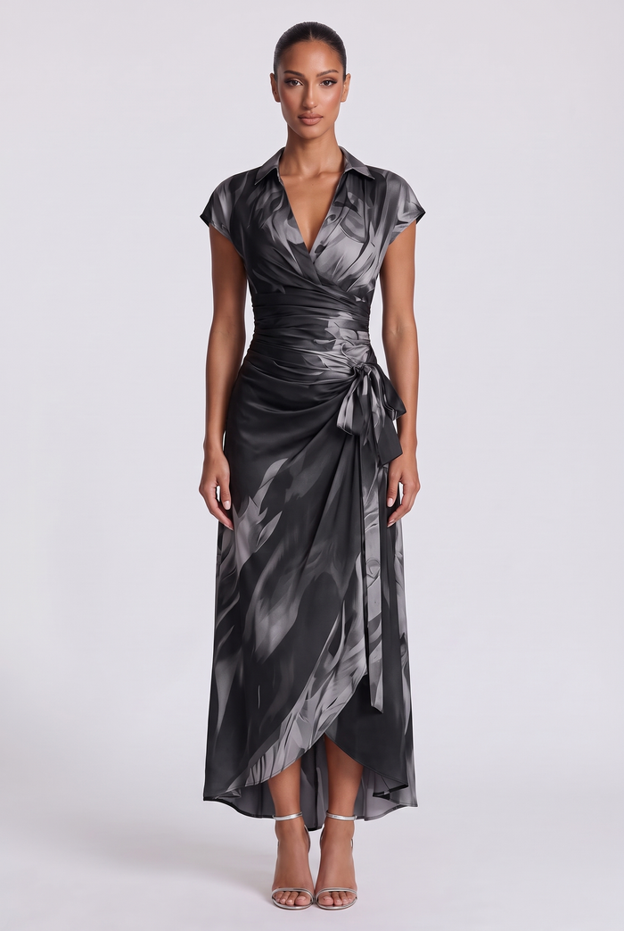 Isaure Midi Dress - Black Grey