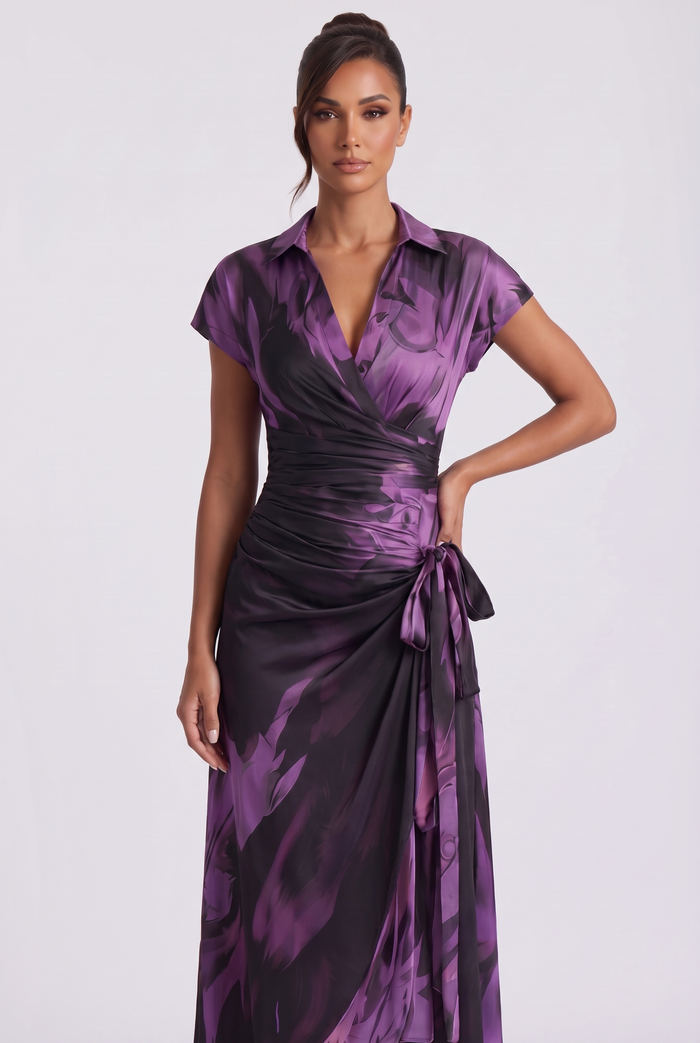 Isaure Midi Dress - Black Purple
