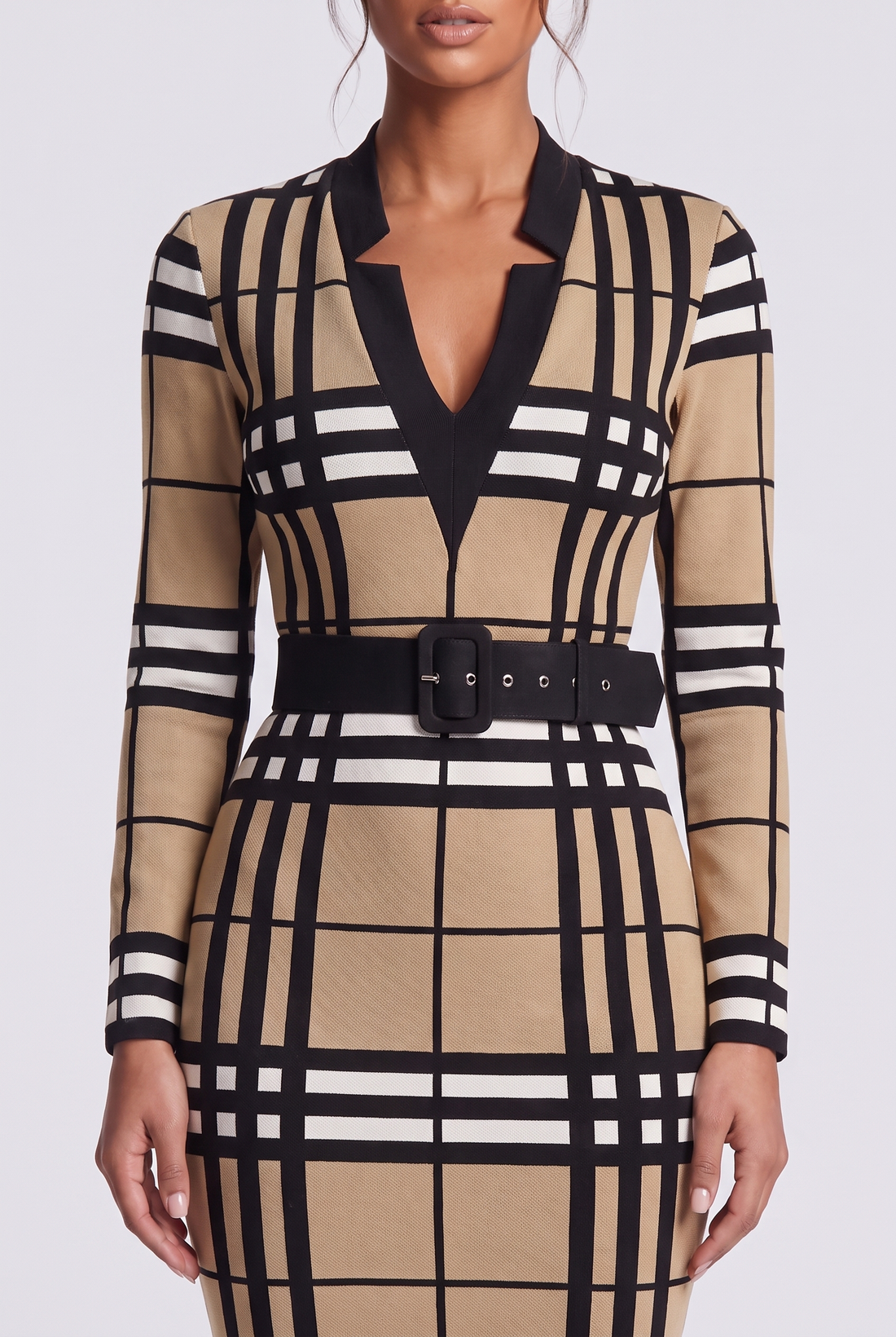 Jade Midi Dress - Camel Check