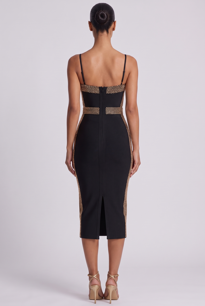 Lestie Midi Dress - Black Gold