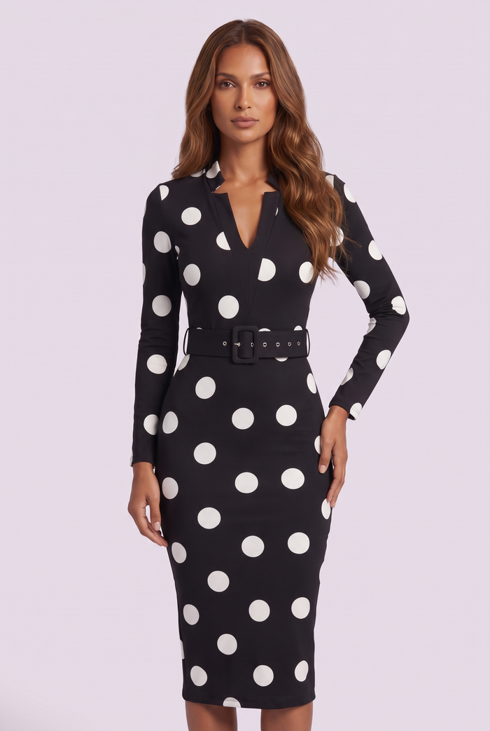 Jade Midi Dress - Black Polka Dot