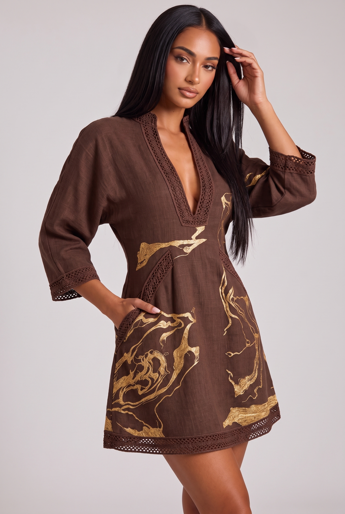 Giulia Mini Dress - Brown