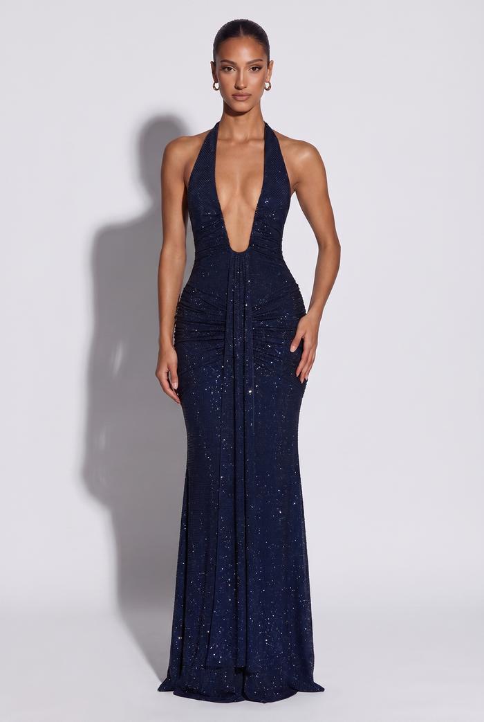 Robe Longue Rosetta - Bleu Marine Pailleté