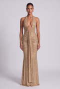 Robe Longue Rosetta - Or Pailleté