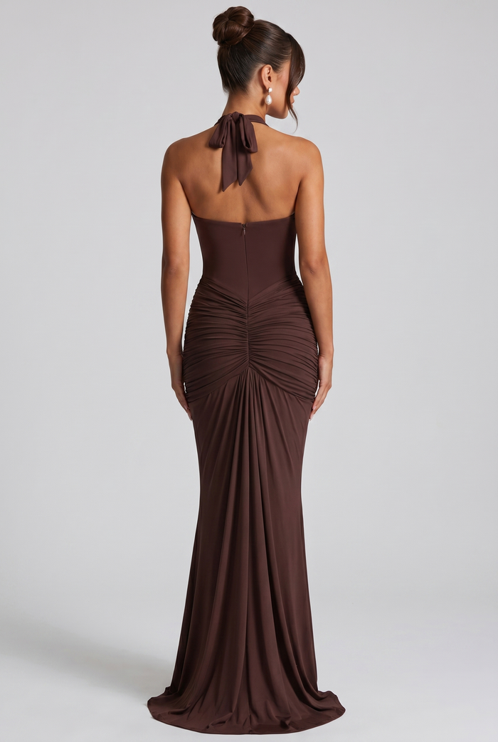 Robe Longue Rosetta - Prune Marron