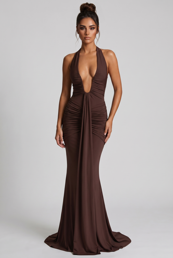 Robe Longue Rosetta - Prune Marron