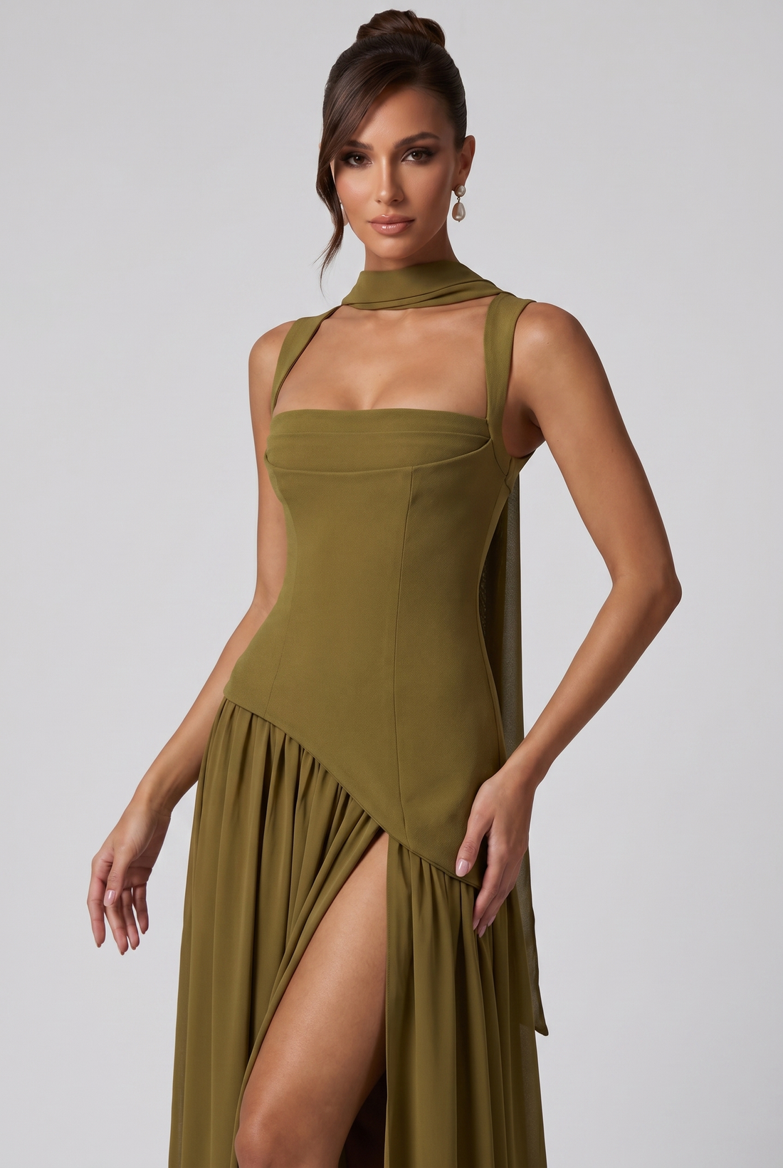 Robe Longue Tullulah - Olive Foncé