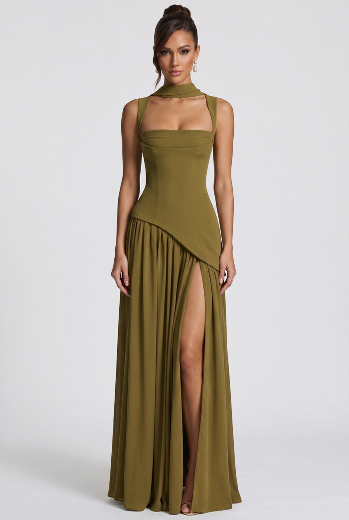 Robe Longue Tullulah - Olive Foncé
