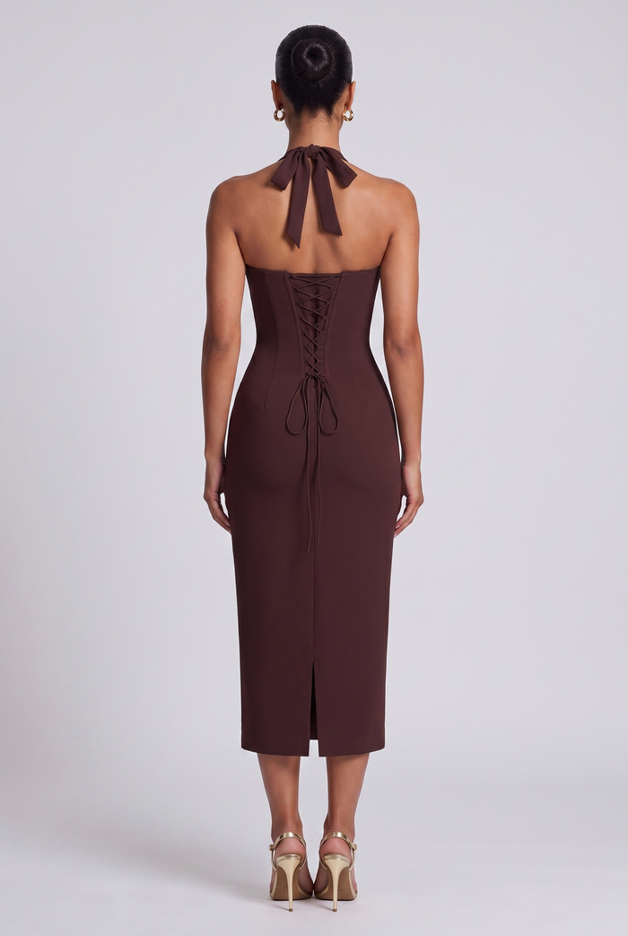 Robe Mi-Longue Cassia - Prune Marron