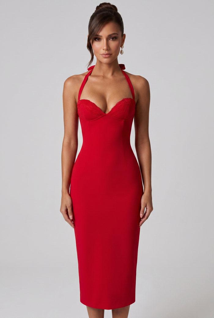 Robe Mi-Longue Cassia - Rouge