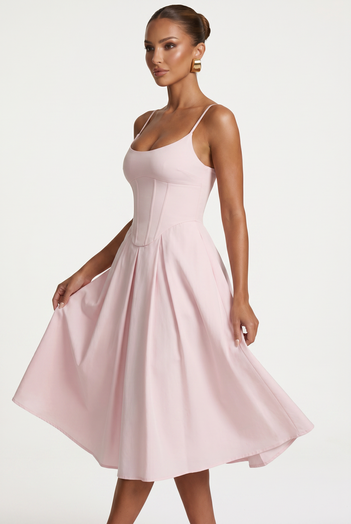 Robe Mi-Longue Mariella - Rose Poudré